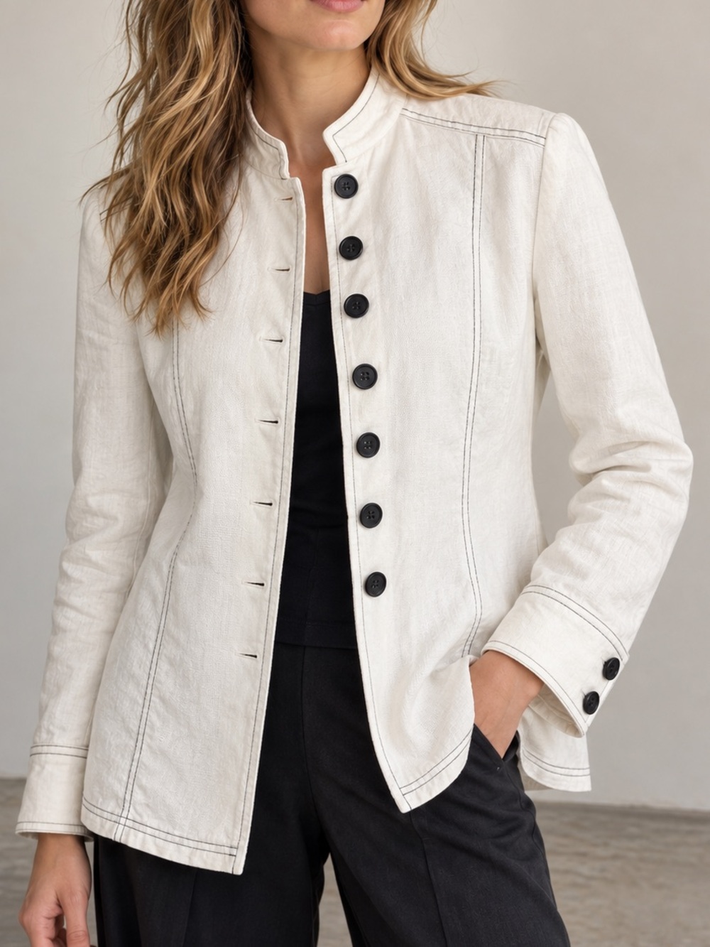 Pierre Cardin Contrast Stitch Button Front Jacket Size 8 Minimalist Utility